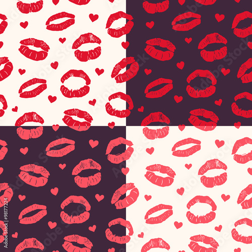 Naklejka na drzwi Set of seamless pattern with lips prints 