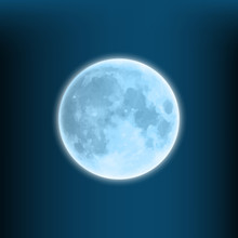 Glowing Blue Moon On A Dark Blue Background