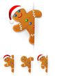 set of Christmas gingerbread mans looks out from behind a vertical white paper sheet