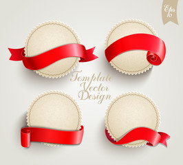 Wall Mural - Set of vintage template labels with ribbons for your design. Retro vintage style, vector illustration.
