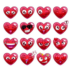 Poster - Funny cartoon heart character emotions set