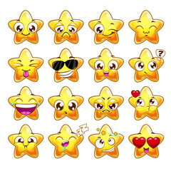 Poster - Funny cartoon star character emotions set