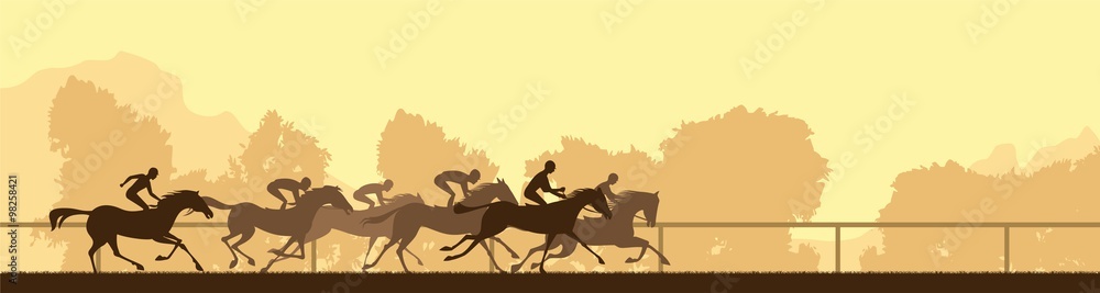 horse racing silhouette - obrazy, fototapety, plakaty 