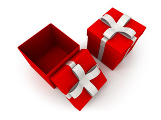 Wall Mural - Open gift box over white background 3d illustration - top view