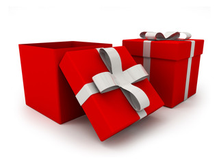 Wall Mural - Open gift box over white background 3d illustration - top view