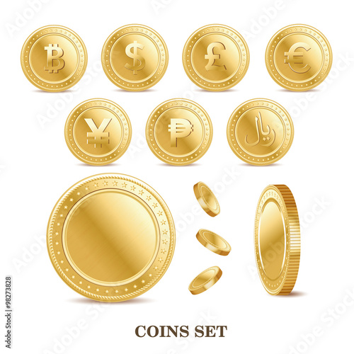 Cuadros en Lienzo set of the currency golden isolated finance coin icons