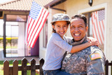 Fototapeta Psy - us army soldier and little daughter