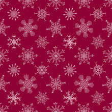 Seamless Christmas Red Pattern With Drawn Snowflakes