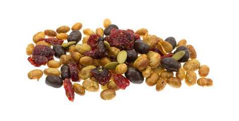 Soybean cranberry trail mix on a white background