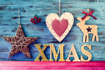 Wall Mural - rustic christmas ornaments and text xmas