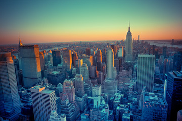 Wall Mural - Beautiful New York City seen from above at sunset