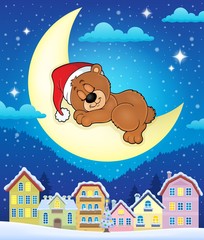 Poster - Christmas town with sleeping bear