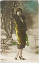 Young Woman In Green Coat