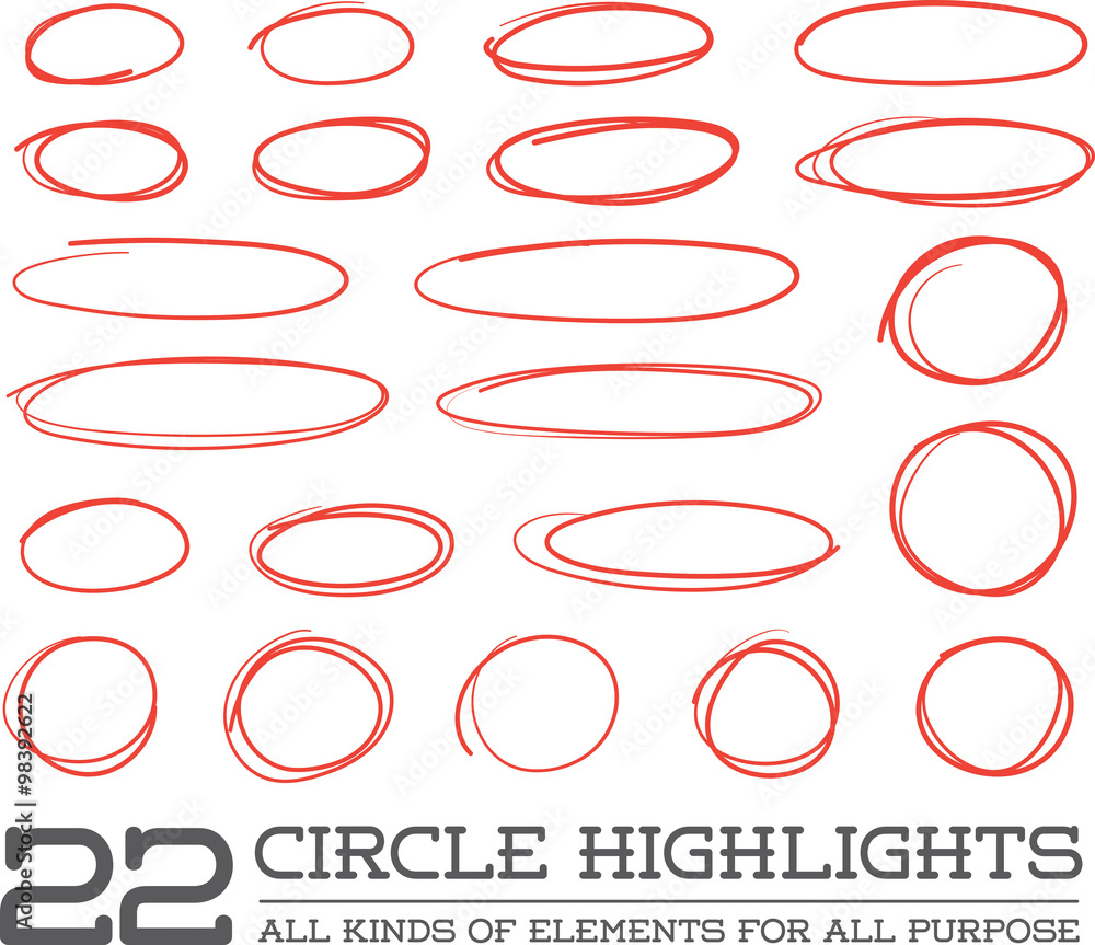 Red Hand Drawn Circles Rounds Bubbles Set Collection in Vector - obrazy, fototapety, plakaty 
