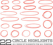 Red Hand Drawn Circles Rounds Bubbles Set Collection In Vector