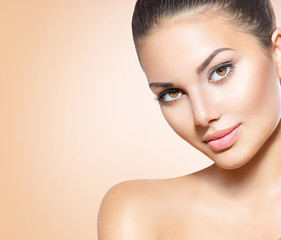 Wall Mural - beautiful brunette young spa model girl with perfect skin