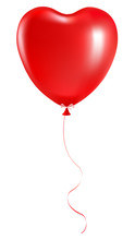 Red Balloon In The Shape Of A Heart On A White Background