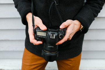 Photographer on walk with a professional camera