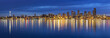 USA, Washington State, Puget Sound and skyline of Seattle with Space Needle at blue hour