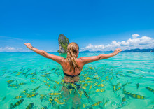 Woman Swimming With Snorkel, Andaman Sea, Thailand