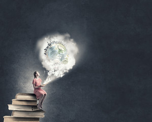 Wall Mural - woman in dress with book