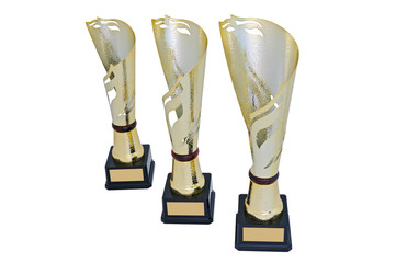 Wall Mural - Three metal award cups of different height of gold color