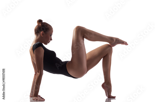 Gymnastics exercise over white isolated background Obraz na płótnie