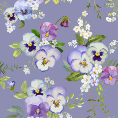 Wall Mural - Pansy Flowers Background - Seamless Floral Shabby Chic Pattern