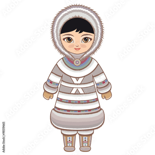 The girl in Eskimo dress. Historical clothes. The Far North. Colorful ...