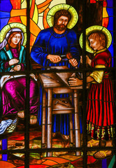 Fototapete - Stained Glass of the Holy Family in Madrid Cathedral