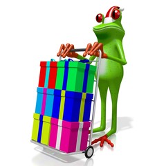 Canvas Print - Christmas 3D frog with presents