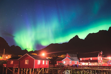 beautiful picture of massive multicoloured vibrant aurora borealis, aurora polaris, also know as nor