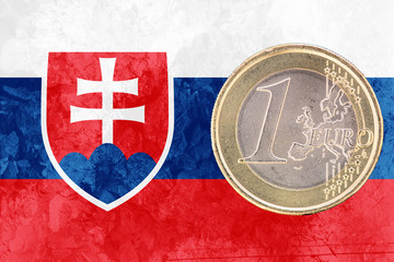 One euro coin on the flag of Slovakia as background