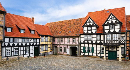 fachwerk houses in the old town center of quedlinburg, germany