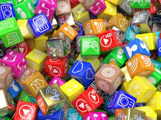 mobile app icons background. 3d