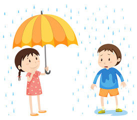 Wall Mural - Girl and boy in the rain