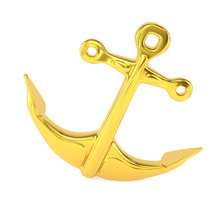 Gold Anchor Isolated On A White Background. 3d Illustration.