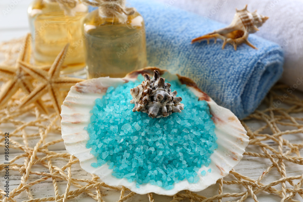 Marine style spa composition on wicker background