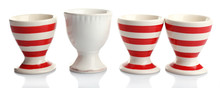 Red And White Stripe Egg Cups, Isolated On White
