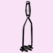 Potato Masher With A Wooden Handle, Doodle Style, Sketch Illustration