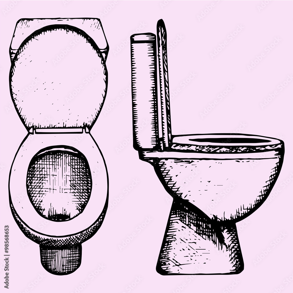 set ceramic toilet bowl in bathroom, hand drawn, doodle style, sketch  illustration Stock Vector | Adobe Stock, image size:1000x1000