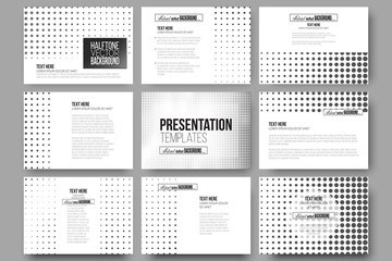 Wall Mural - set of 9 vector templates for presentation slides. halftone background. black dots on white
