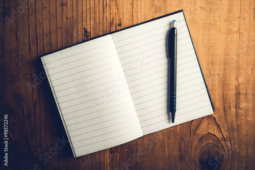 Fotografie, Tablou Open notebook with blank pages and pencil