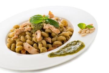 Poster - pasta with pesto sauce and chicken breast