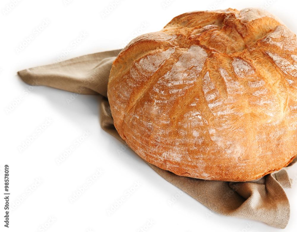 Bread on napkin isolated on white