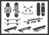 Vector set of skateboard emblems, labels, badges and design elements. Skateboarding concept illustration