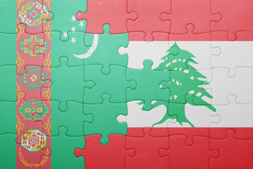 puzzle with the national flag of turkmenistan and lebanon