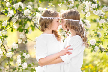 Sticker - portrait of two girls of girlfriends on a summer nature