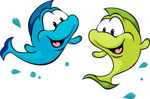 Two Funny Fish Isolated On White Background - Vector Illustration