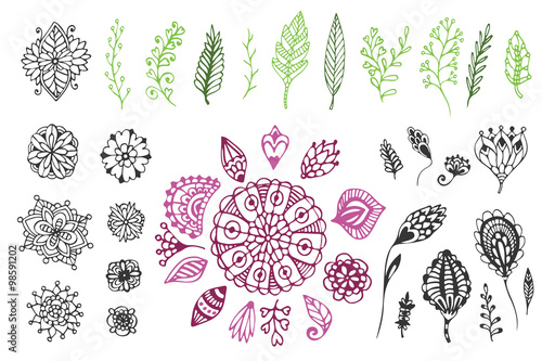 Nature collection. Hand drawn vector illustration with zentangle doodle  flowers and branches. For coloring page and design decoration - Buy this  stock vector and explore similar vectors at Adobe Stock | Adobe Stock